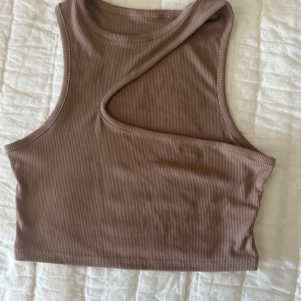 Brown Ribbed Sleeveless Top